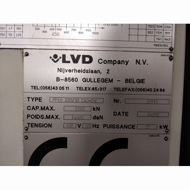 Plieuse CN occasion LVD type PPEB 220/30 CAC-CNC